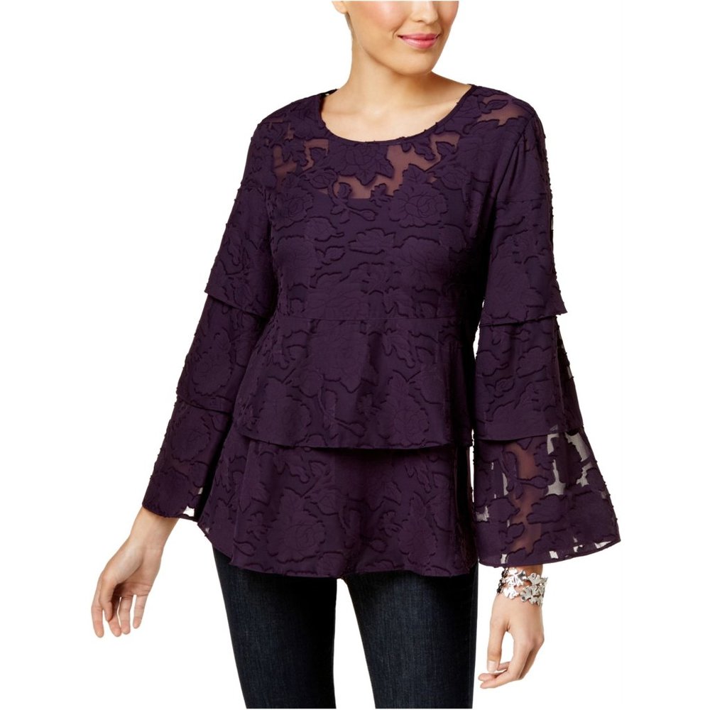 Style & Co. Burnout Tiered Blouse Grape